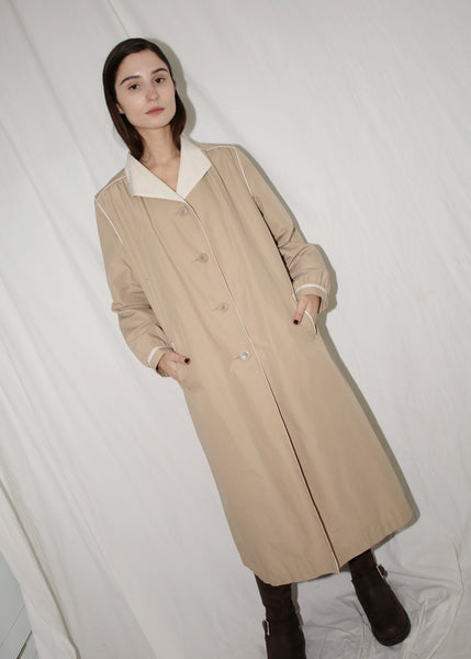 VINTAGE BEIGE & WHITE TRENCH COAT (S/M)