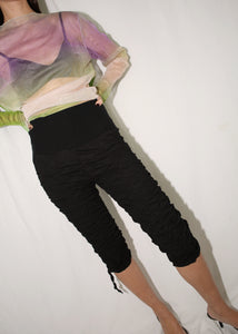 VINTAGE Y2K BLACK RUCHED CAPRI PANTS (S)