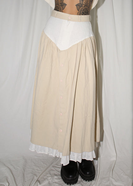 VINTAGE CREAM & WHITE WESTERN MAXI SKIRT (XS)