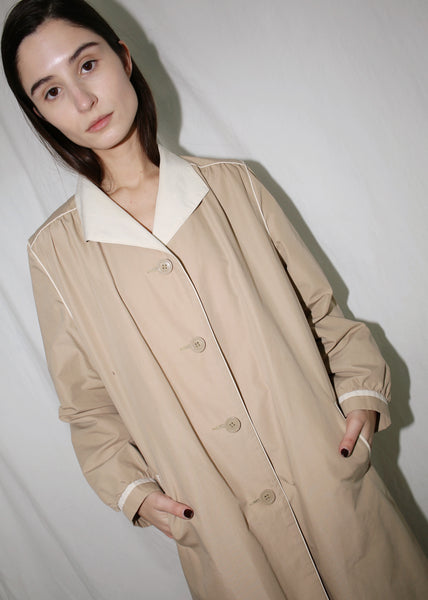 VINTAGE BEIGE & WHITE TRENCH COAT (S/M)