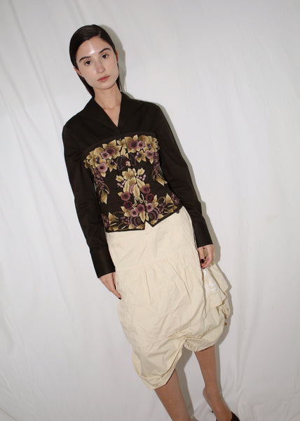 VINTAGE BROWN SHIRT WITH REMOVABLE STRAPLESS EMBELLISHED TOP (M)