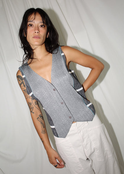 ISSEY MIYAKE PLEATS PLEASE GRAY STRIPED VEST (L)