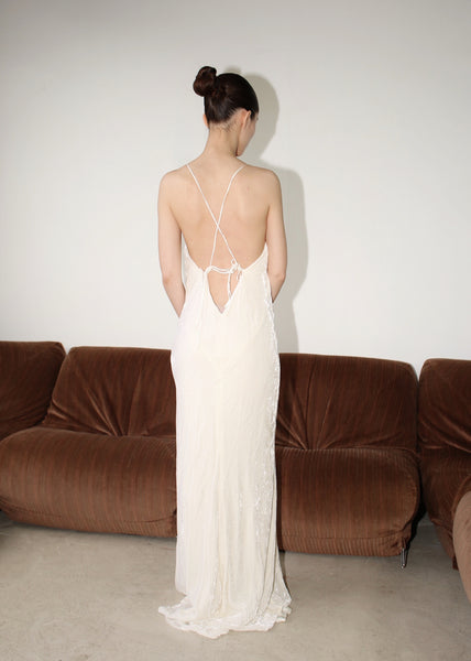 VINTAGE VELVET CROSS BACK BIAS CUT WEDDING DRESS, 90's (S)