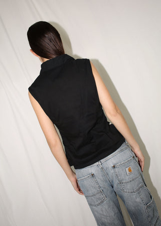 VINTAGE BLACK ZIP-UP BOW VEST (M)