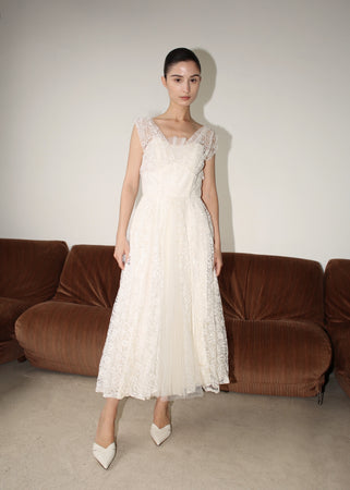 VINTAGE LACE MIDI WEDDING DRESS, 50's (XS)