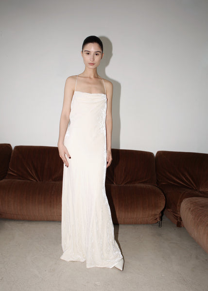 VINTAGE VELVET CROSS BACK BIAS CUT WEDDING DRESS, 90's (S)