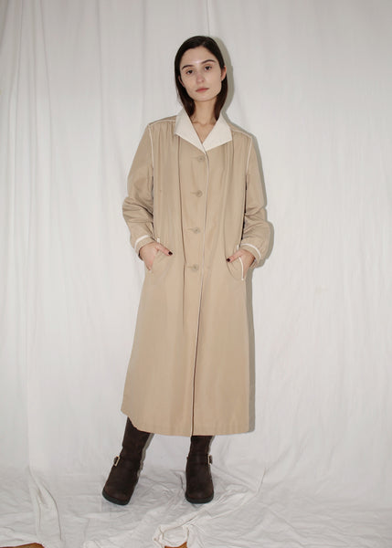 VINTAGE BEIGE & WHITE TRENCH COAT (S/M)