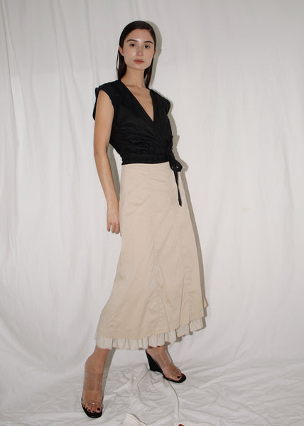 VINTAGE CREAM LAYERED FRILLY MAXI SKIRT (M)