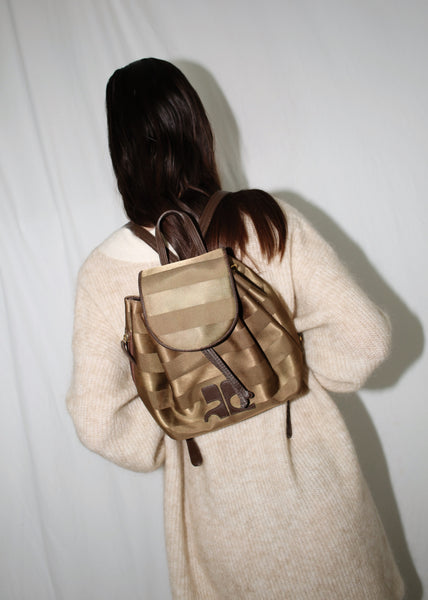 VINTAGE COURREGES BROWN STRIPED BACKPACK