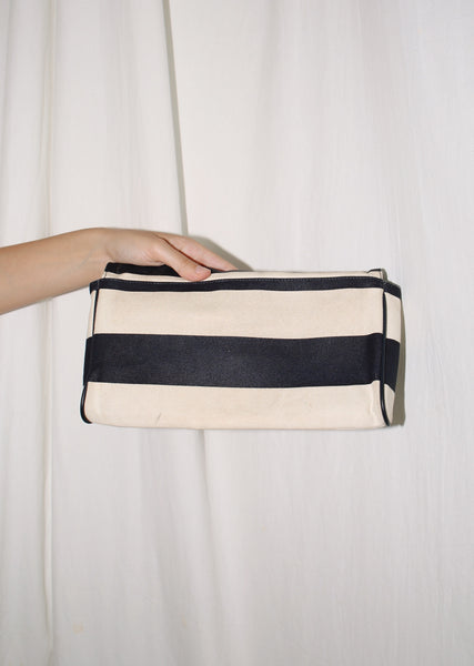 VINTAGE COURREGES WHITE & NAVY STRIPED CANVAS SHOULDER BAG