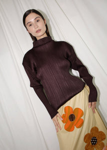 ISSEY MIYAKE PLEATS PLEASE DARK BROWN LONG SLEEVE TOP (M)