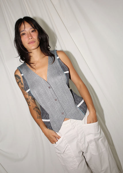 ISSEY MIYAKE PLEATS PLEASE GRAY STRIPED VEST (L)