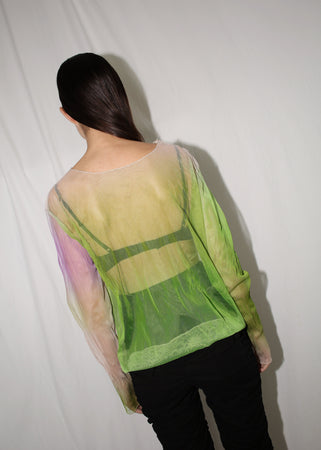 VINTAGE PINK & GREEN OMBRE MESH TOP (M)