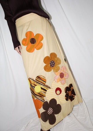 VINTAGE 70's FLORAL MAXI WRAP SKIRT (M)