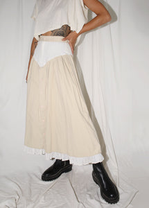 VINTAGE CREAM & WHITE WESTERN MAXI SKIRT (XS)