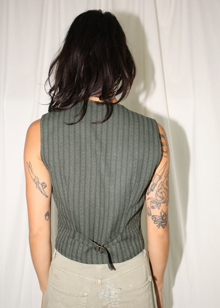 VINTAGE DARK GREEN STRIPED VEST (S)