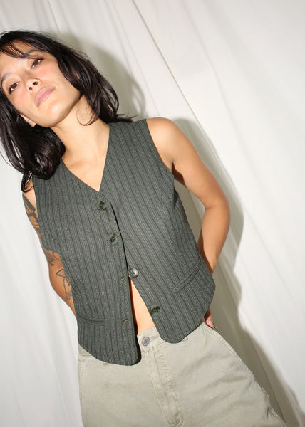 VINTAGE DARK GREEN STRIPED VEST (S)