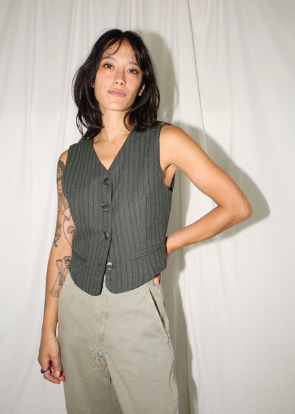 VINTAGE DARK GREEN STRIPED VEST (S)