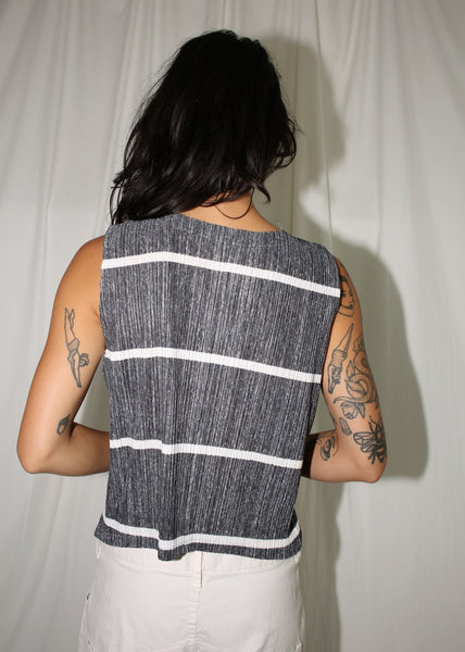 ISSEY MIYAKE PLEATS PLEASE GRAY STRIPED VEST (L)