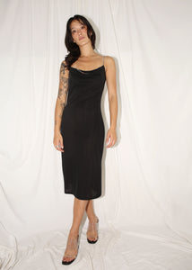 VINTAGE Y2K BLACK DIAMANTE STRAP MIDI COCKTAIL DRESS (XS)