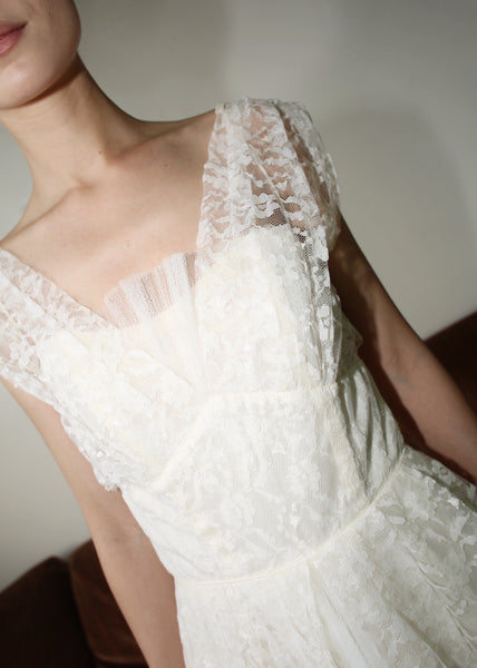 VINTAGE LACE MIDI WEDDING DRESS, 50's (XS)