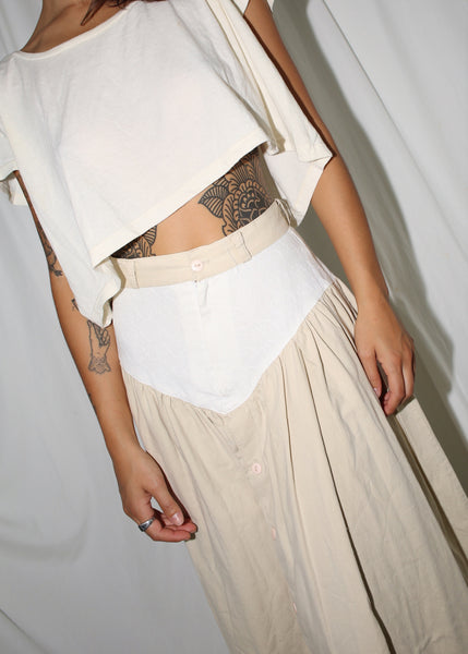 VINTAGE CREAM & WHITE WESTERN MAXI SKIRT (XS)