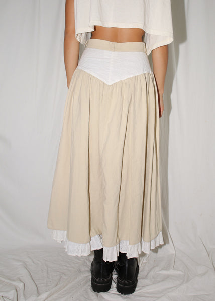 VINTAGE CREAM & WHITE WESTERN MAXI SKIRT (XS)