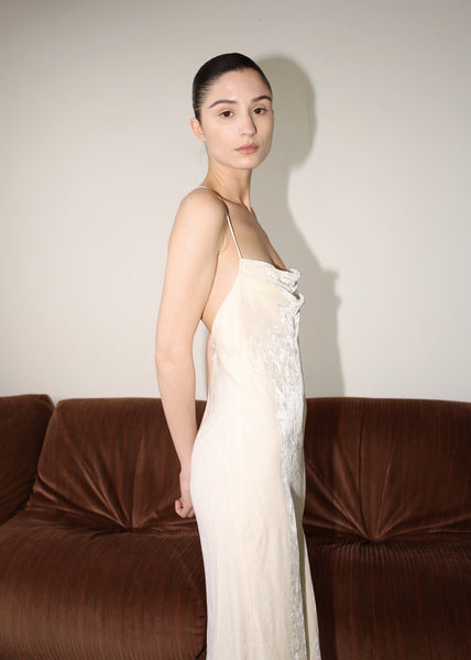VINTAGE VELVET CROSS BACK BIAS CUT WEDDING DRESS, 90's (S)