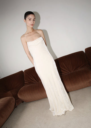 VINTAGE VELVET CROSS BACK BIAS CUT WEDDING DRESS, 90's (S)