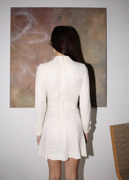 VINTAGE OFF WHITE KNITTED MINI DRESS (XS)