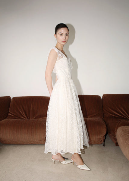 VINTAGE LACE MIDI WEDDING DRESS, 50's (XS)