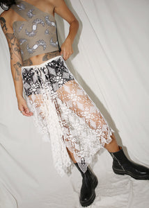 WHITE LACE HANDMADE MIDI SKIRT (M)