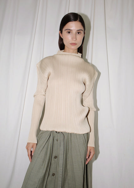 ISSEY MIYAKE PLEATS PLEASE BEIGE LONG SLEEVE TOP (O)