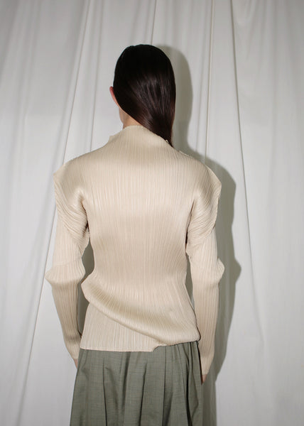 ISSEY MIYAKE PLEATS PLEASE BEIGE LONG SLEEVE TOP (O)