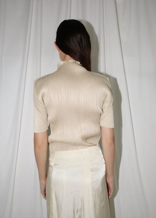 ISSEY MIYAKE PLEATS PLEASE BEIGE SHORT SLEEVE TOP (M)