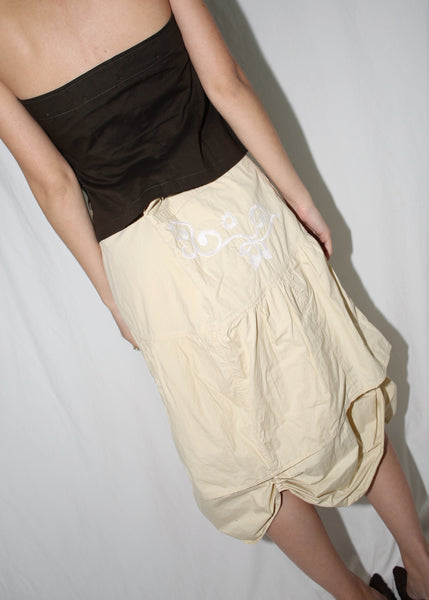 VINTAGE DIESEL LIGHT YELLOW RUCHED MIDI SKIRT (27)