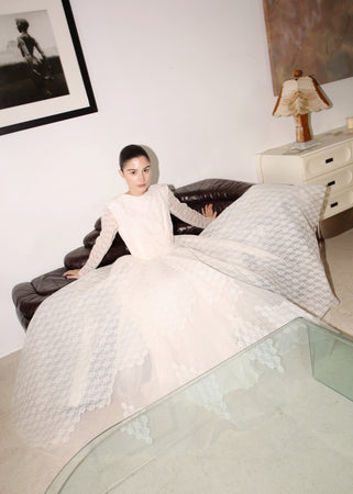 VINTAGE FLORAL LACE & TULLE WEDDING DRESS, 50's (XS)
