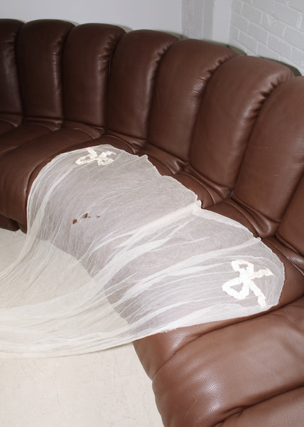 VINTAGE ART DECO SILK WEDDING DRESS WITH EXTRA LONG TULLE SHOULDER VEIL, 30's (XS)