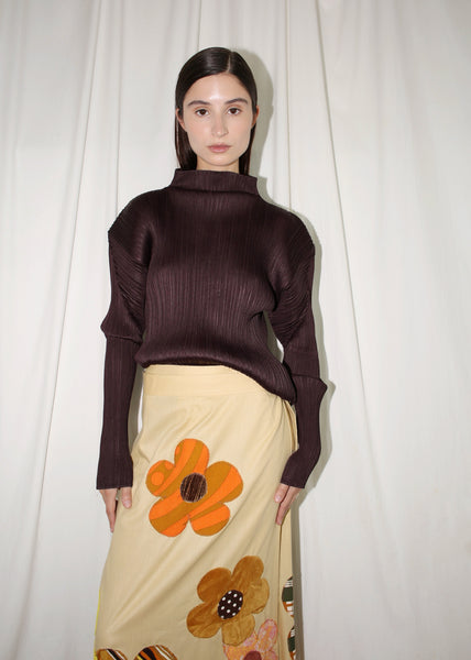 ISSEY MIYAKE PLEATS PLEASE DARK BROWN LONG SLEEVE TOP (M)