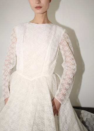 VINTAGE FLORAL LACE & TULLE WEDDING DRESS, 50's (XS)