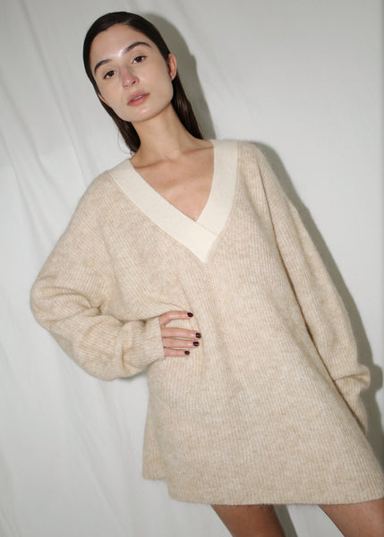 GANNI CREAM MOHAIR OVERSIZED SWEATER (L)