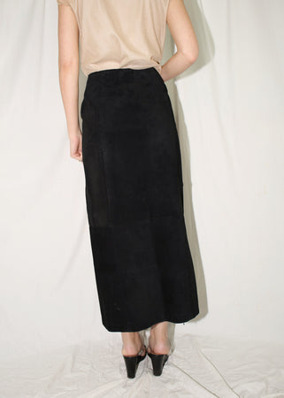 VINTAGE BLACK SUEDE MIDI SKIRT (XS)