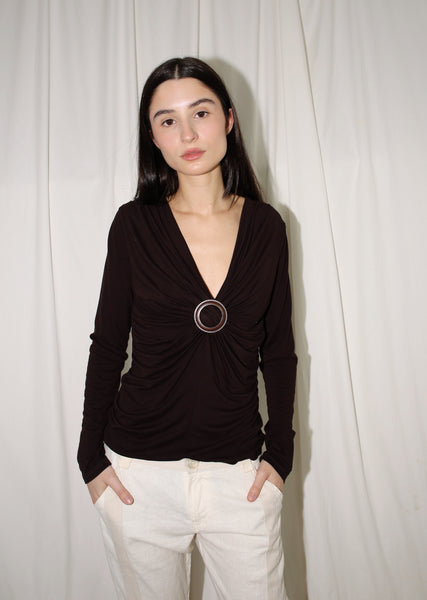 VINTAGE BROWN DRAPED RING FRONT TOP (M)