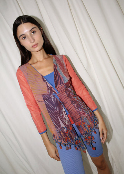 VINTAGE SAVE THE QUEEN BLUE & CORAL BOHO TOP (M)