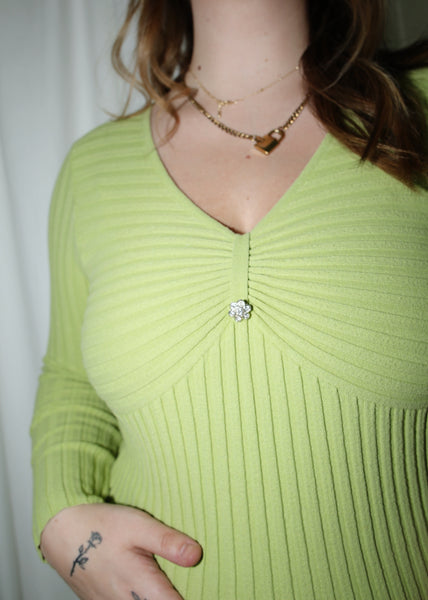 VINTAGE GREEN RIBBED SWEATER (M)
